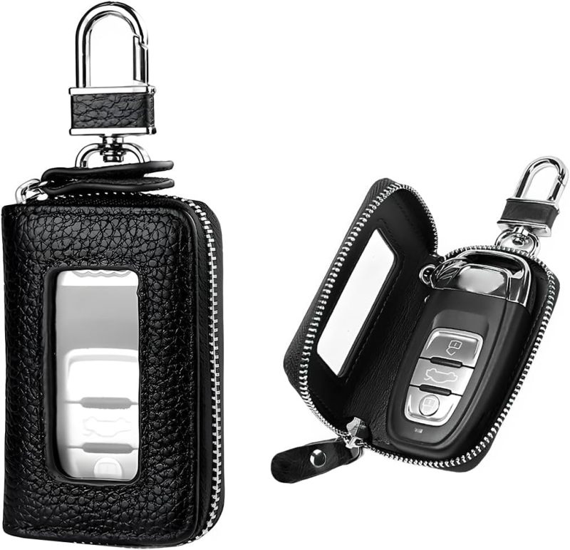 Genuine Leather Key Case: 2.0 X 3.2 Inches Waterproof Sweat-resistant Dust-proof - Scratch-proof Fold-resistant With Clear Window Key Holder for Car Home Travel Men - Image 2