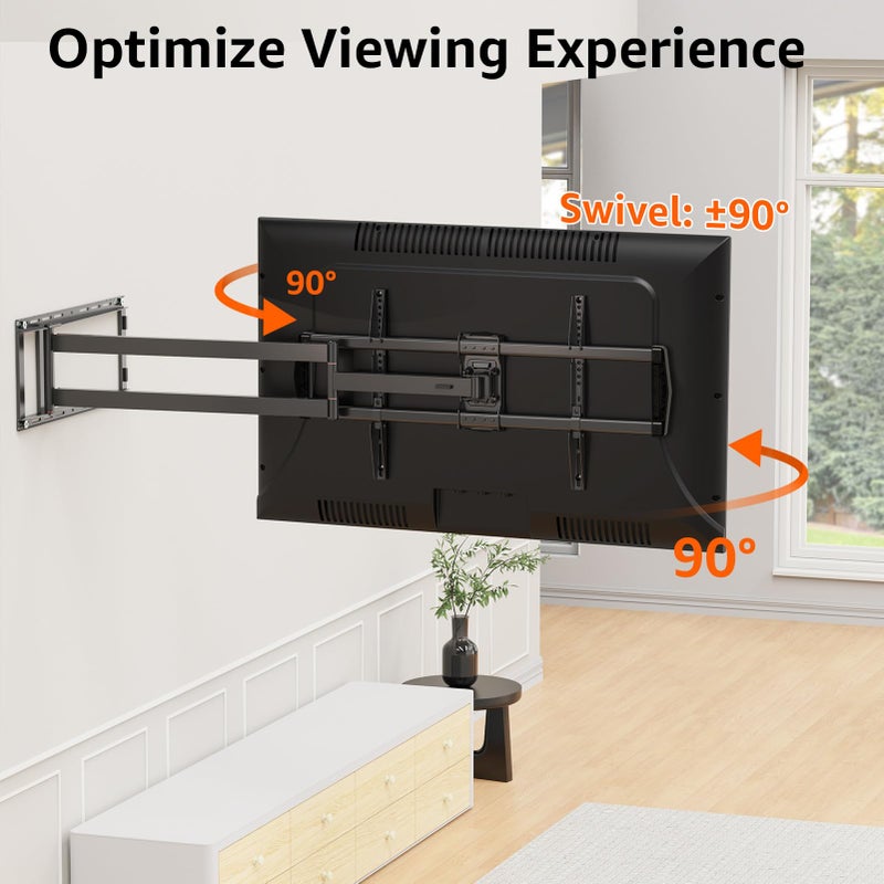 ELIVED Long Extension TV Mount for Most 42-90 Inch tvs, Full Motion Wall Bracket with 40.4 inch Long Arm Articulating TV Wall Mount, Max VESA 800x400mm, Holds up to 150lbs, fits Wood Studs 12"-24". - Image 3