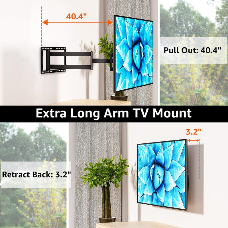 ELIVED Long Extension TV Mount for Most 42-90 Inch tvs, Full Motion Wall Bracket with 40.4 inch Long Arm Articulating TV Wall Mount, Max VESA 800x400mm, Holds up to 150lbs, fits Wood Studs 12"-24". - Image 2