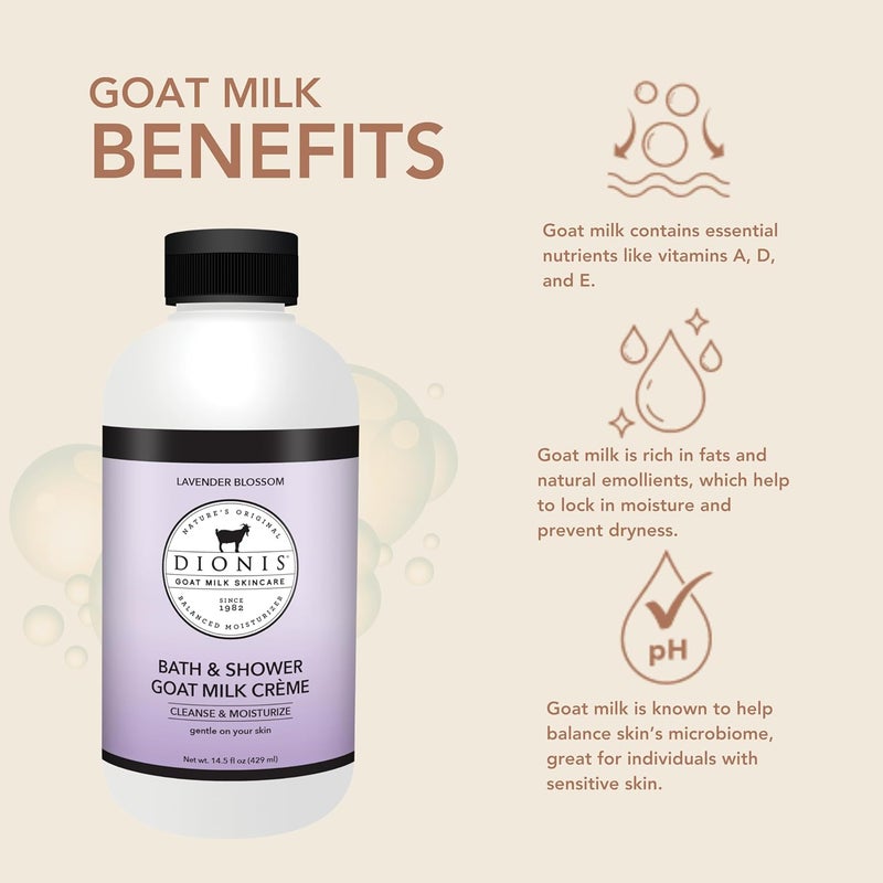 Dionis Goat Milk Skincare Lavender Blossom Bath Soap Liquid Shower Crme Skin Moisturizer Hydrating Body Wash Made in The USA Cruelty Free Shower Gel For Sensitive Skin 145 oz Bottle - Image 2