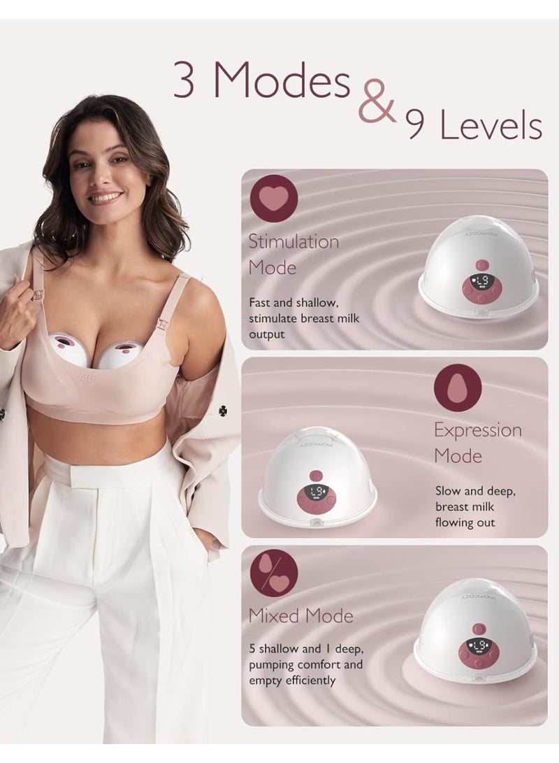 Momcozy M5 Hands Free Breast Pump, Wearable Breast Pump of Baby Mouth Double-Sealed Flange with 3 Modes & 9 Levels, Electric Breast Pump Portable - 24mm (1, Red) - Image 2