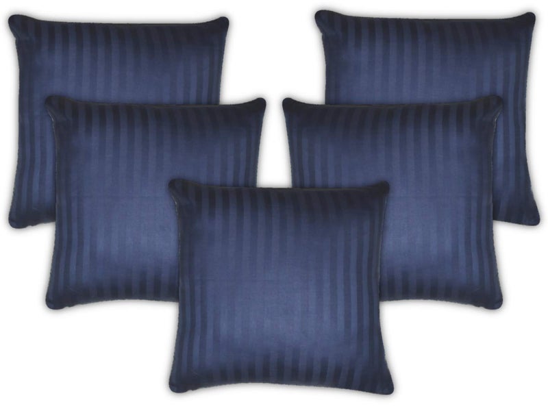 RRC Premium Hotel Quality 250 TC Striped Cotton Cushion Covers Set of 5-16" x 16" Inch (Navy) - Image 1