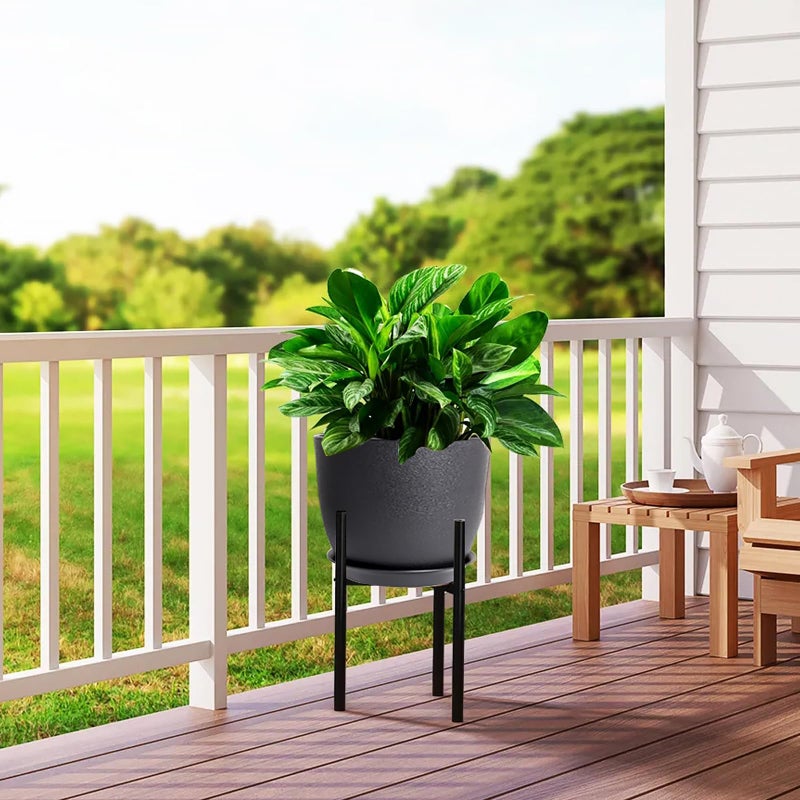 UOUZ 12inch Large Plant Pot, Modern Plastic Planter with High Driange Holes and Saucer for Indoor Outdoor Garden Plants and Flowers, Black - Image 5