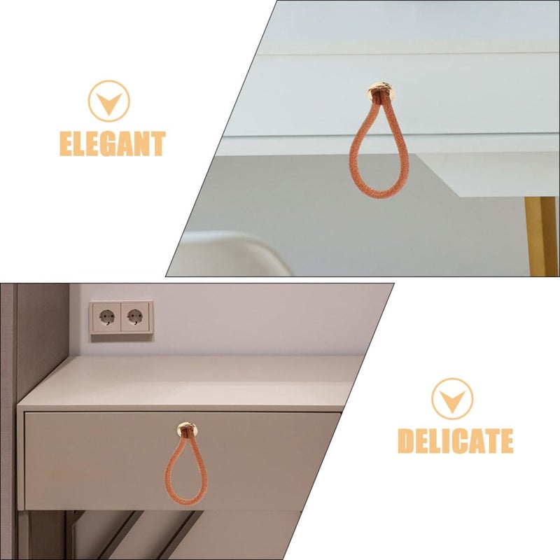 Modern Gold Rope Drawer Pulls 2 Pcs Leather Cabinet Handles for Wardrobe Dresser - Image 4