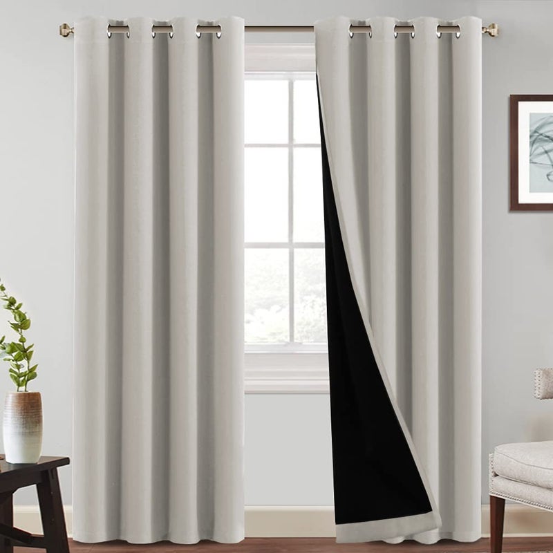 PrinceDeco 100 Blackout Window Curtain Panels Full Light Blocking Curtain Drapes with Black Liner Noise Reducing Draping Durable Grommet Curtains Sand Stone 1 Pair 52 inches x 108 inches