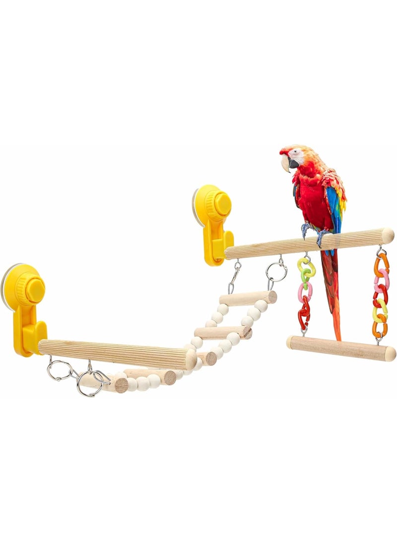 Zikra Hanging Wooden Rotating Platform, 30CM Tall Natural Bird Perch Stand, Hamster Cage Perches, Natural Wood Climbing Ramp Ladder Platform for Parakeets, Cockatiels, Conures, Macaws, Finches - Image 1