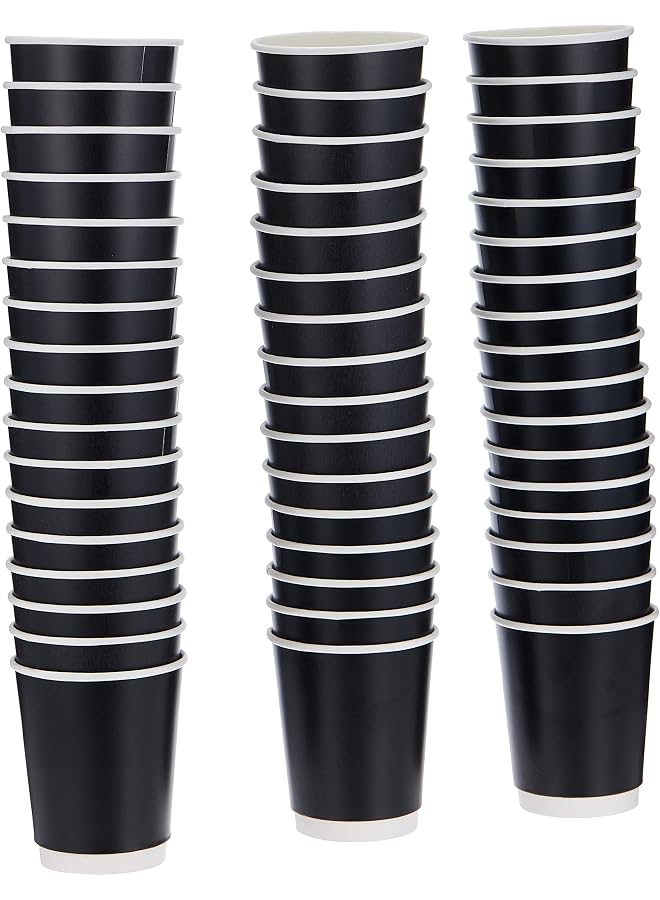 S-TOP Disposable Double Wall Paper Coffee Cups 50-Pack, 8 oz Capacity, Black - Image 1