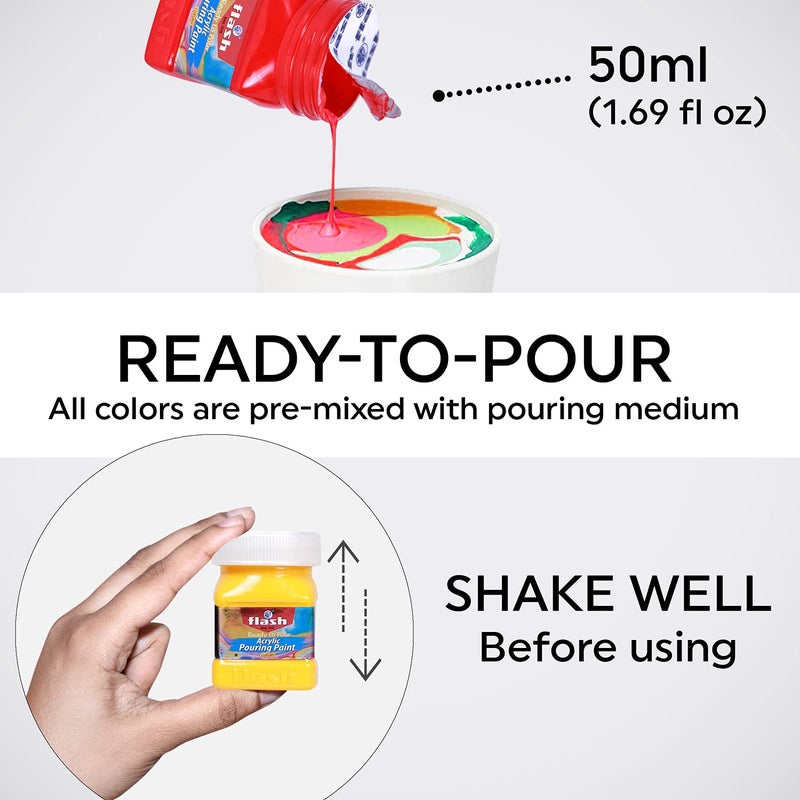 Flash وسيلة صب سريعة للرسم بالأكريليك - مجموعة فن السائل - مجموعة طلاء أكريليك عالية التدفق بـ 16 لون لصبها على القماش والزجاج والورق والخشب والبلاط والحجارة وغيرها - لا حاجة للخلط - 50 مل لكل منها (1.6 أونصة) - متعدد الألوان - Image 3