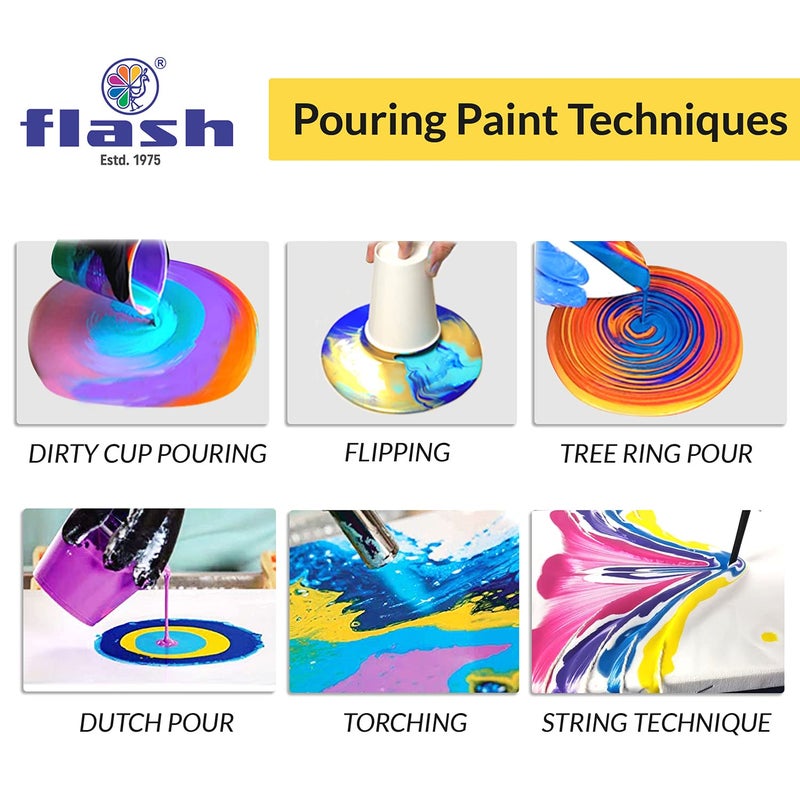 Flash وسيلة صب سريعة للرسم بالأكريليك - مجموعة فن السائل - مجموعة طلاء أكريليك عالية التدفق بـ 16 لون لصبها على القماش والزجاج والورق والخشب والبلاط والحجارة وغيرها - لا حاجة للخلط - 50 مل لكل منها (1.6 أونصة) - متعدد الألوان - Image 5