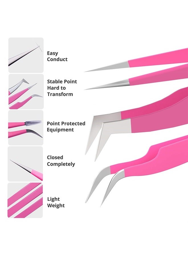 SIVOTE Lash Tweezers for Eyelash Extensions for Volume, Isolation & Classic Lashes, 3 Pack, Pink - Image 2
