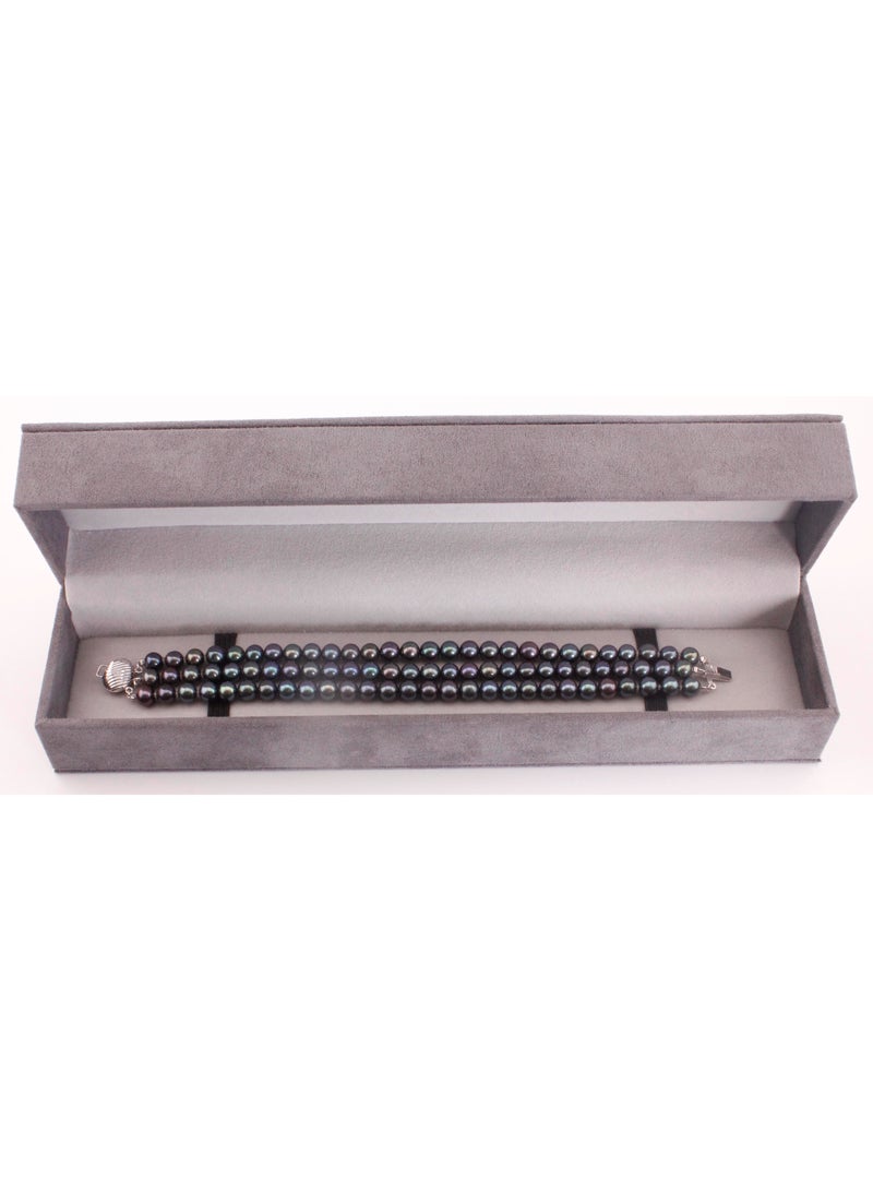 MIKURA Bracelet 3st 19cm, Freshwater Pearls, A Quality, Treated Black Color, 6.5-6.0MM, 18KW  - Image 3