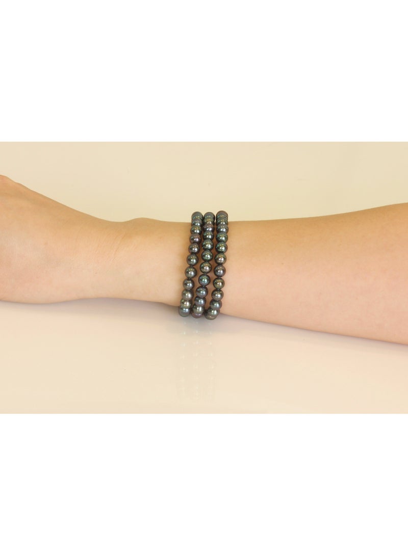 MIKURA Bracelet 3st 19cm, Freshwater Pearls, A Quality, Treated Black Color, 6.5-6.0MM, 18KW  - Image 4