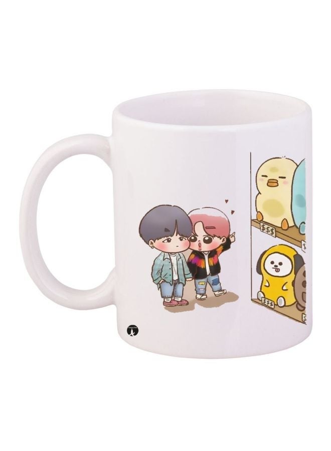 RYN Cartoon Characters Printed Coffee Mug White/Pink/Grey 11ounce