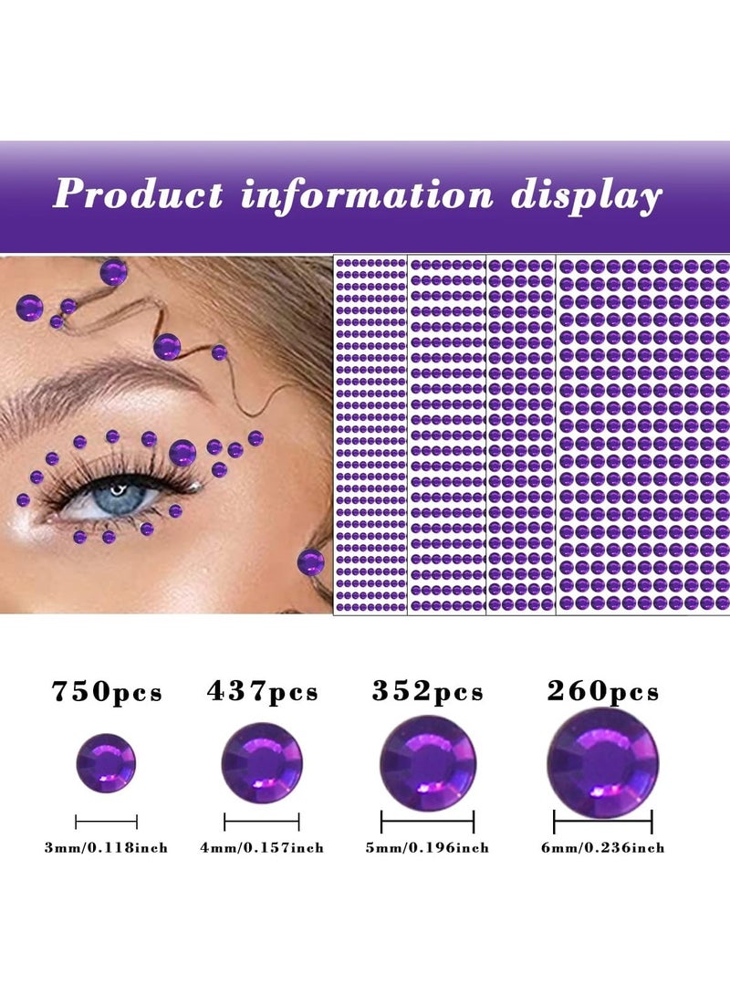 1799 قطعة، 4 أوراق من ملصقات أحجار الراين ذاتية اللصق بمقاس 3/4/5/6 مم، أحجار الراين للوجه والعينين والمكياج والشعر والجسم - Image 3