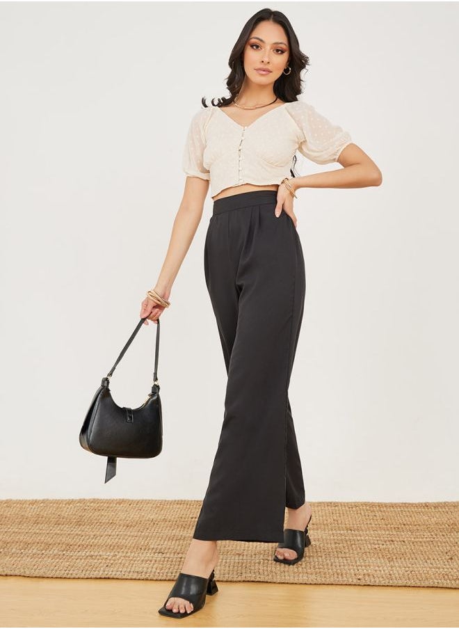 Styli - Dobby Pearl Button Loop Closure Crop Blouse - Image 1