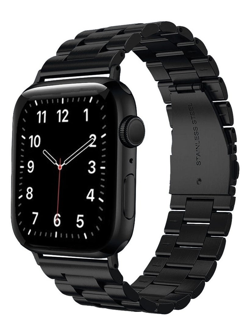 JAJEEK Metal Straps Compatible with Apple Watch 42mm, 44mm, 45mm – Solid Stainless Steel Waist Watch Strap for iWatch Band for Apple Watch Series 7/6/5/4/3/2/1/SE (Black) - Image 1