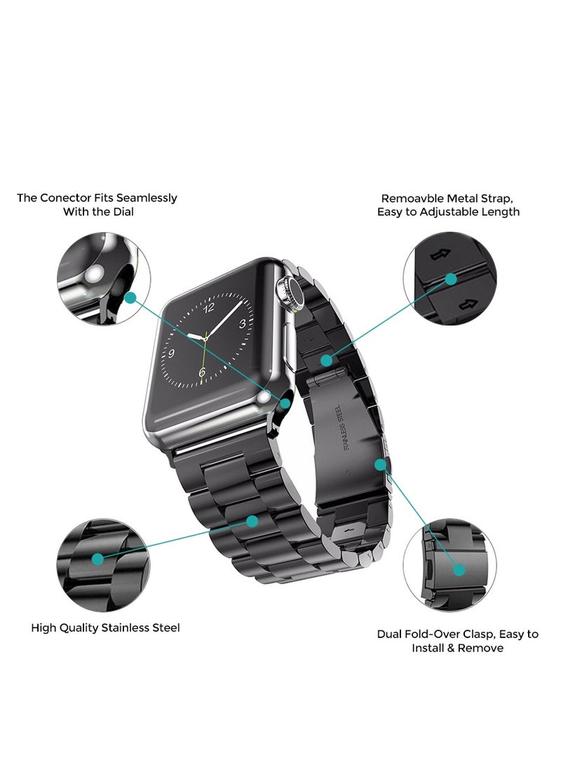 JAJEEK Metal Straps Compatible with Apple Watch 42mm, 44mm, 45mm – Solid Stainless Steel Waist Watch Strap for iWatch Band for Apple Watch Series 7/6/5/4/3/2/1/SE (Black) - Image 5