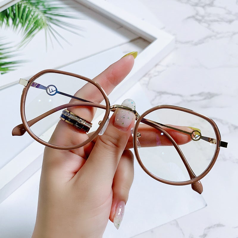 Fashion Influencer Anti-Blue Light Glasses Frame for Women Trendy Personality Metal Frame Plain Glasses Natural Look Slimming Can Be Fitted with Prescription Lenses - Image 4