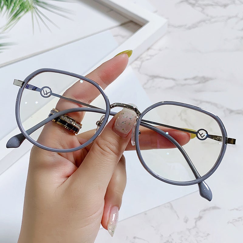 Fashion Influencer Anti-Blue Light Glasses Frame for Women Trendy Personality Metal Frame Plain Glasses Natural Look Slimming Can Be Fitted with Prescription Lenses - Image 2