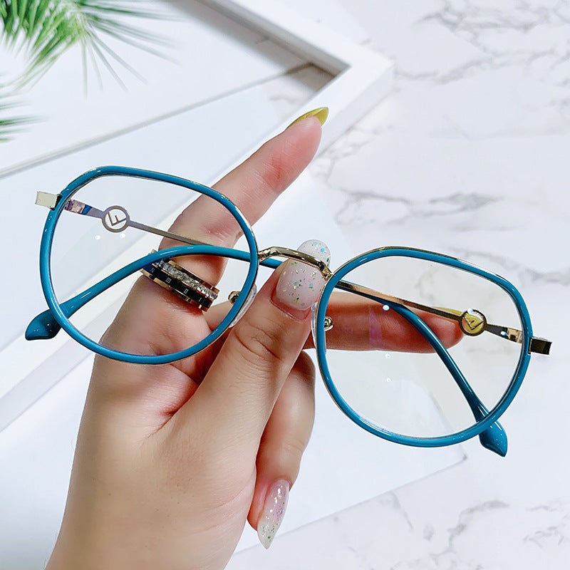 Fashion Influencer Anti-Blue Light Glasses Frame for Women Trendy Personality Metal Frame Plain Glasses Natural Look Slimming Can Be Fitted with Prescription Lenses - Image 3