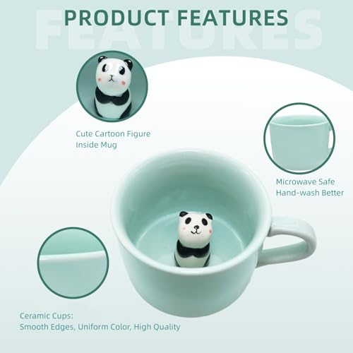 ZaH 3D Mug Animal Inside Cup Cartoon Ceramics Figurine Teacup for Boys Girls Kids Women Men Coffee Mug (8 oz Panda) - Image 3