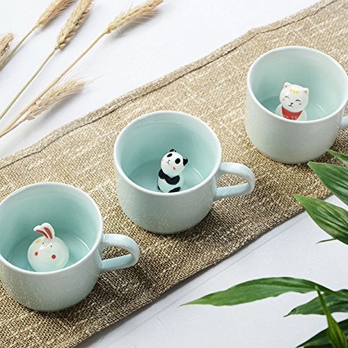 ZaH 3D Mug Animal Inside Cup Cartoon Ceramics Figurine Teacup for Boys Girls Kids Women Men Coffee Mug (8 oz Panda) - Image 2