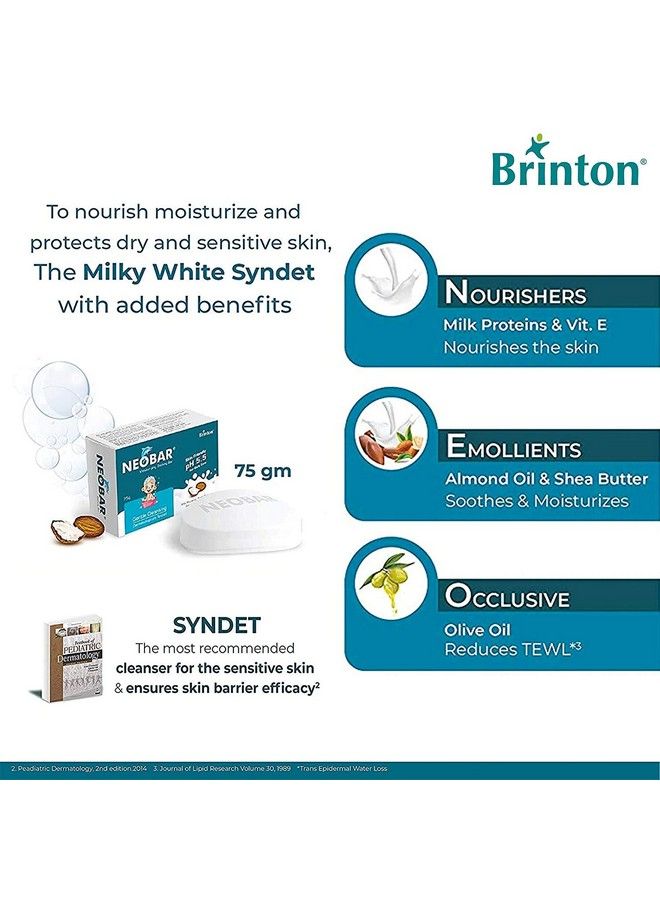 Brinton صابون نيوبار للأطفال للاستحمام مرطب تنظيف لطيف صديق للبشرة للعناية اليومية pH 5.5 75 جرام - Image 5
