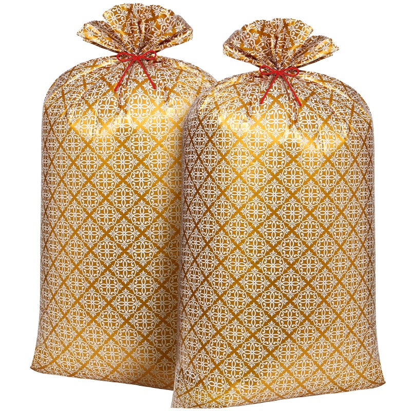2 Pcs 70 Inches Jumbo Gift Bag Large Golden Plastic Gift Bag Extra Large Wedding Bag Oversized Gift Bags with Ropes for Bachelorette Parties Bridal Showers Baby Shower Texture