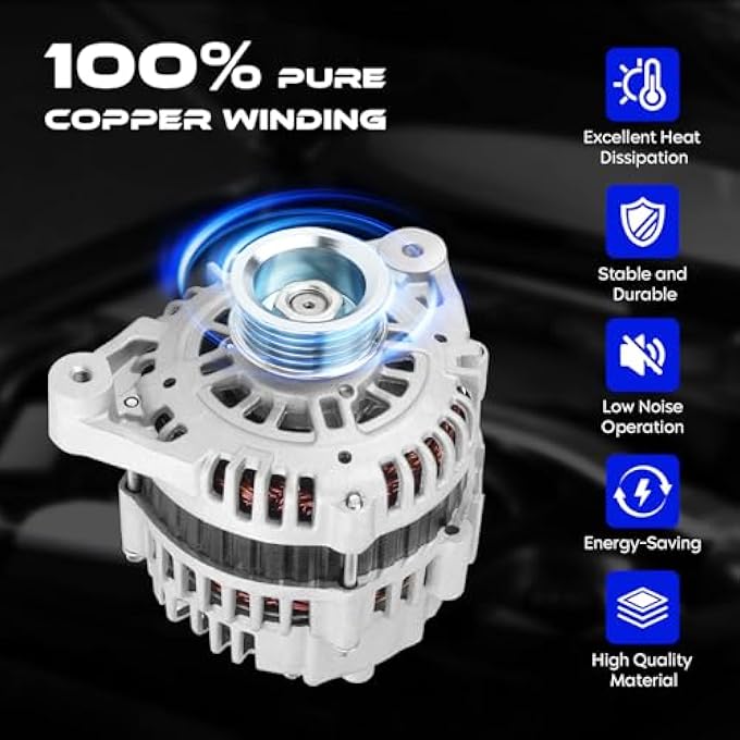 SEHNSUCHT Alternator Replacement New Compatible with Nissan Frontier 3.3L 1999-2002, for Nissan Xterra 3.3L 2000-2002, 12V, CW, 80Amp, IR/IF, Replace for 23100-4S100, 400-44104, 12036 - Image 5