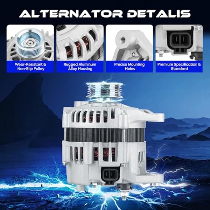 SEHNSUCHT Alternator Replacement New Compatible with Nissan Frontier 3.3L 1999-2002, for Nissan Xterra 3.3L 2000-2002, 12V, CW, 80Amp, IR/IF, Replace for 23100-4S100, 400-44104, 12036 - Image 2