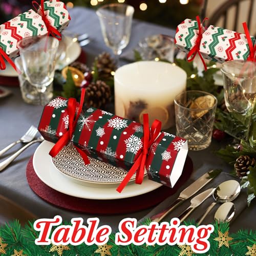 Xinnun 50 Packs Christmas Cracker Kit No Snap Xmas Party Table Favors Snowflake Reindeer DIY Christmas Party Cracker Candy Boxes for Holiday Dinner Decoration Gift Ripple Style - Image 5