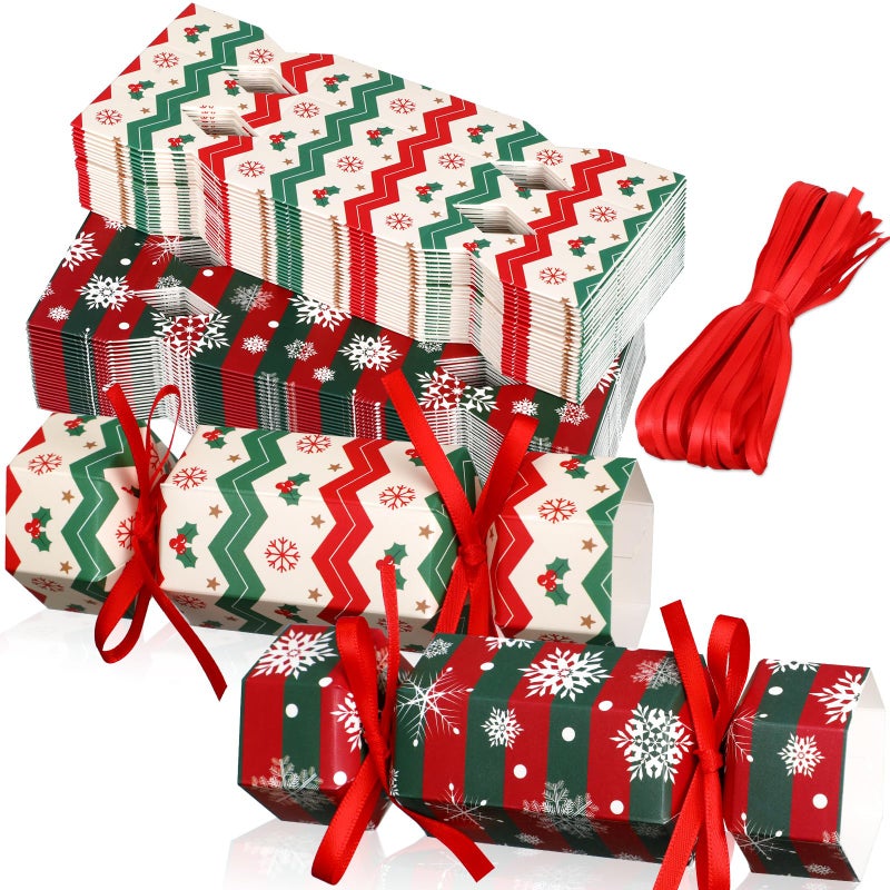 Xinnun 50 Packs Christmas Cracker Kit No Snap Xmas Party Table Favors Snowflake Reindeer DIY Christmas Party Cracker Candy Boxes for Holiday Dinner Decoration Gift Ripple Style - Image 3