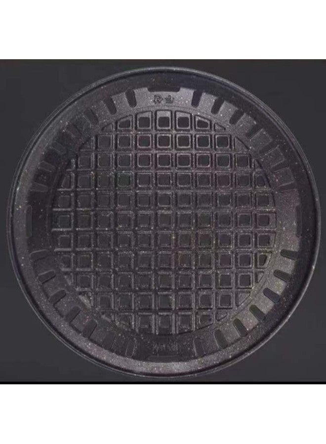Korean-style Stainless Steel Barbecue Tray Maifan Stone Coated Non-stick Baking Tray Round Charcoal Grilled Barbecue Grill Grate For Commercial Use In Barbecue Shops-Specifications:330 Checkered Non-stick Plate - Image 1