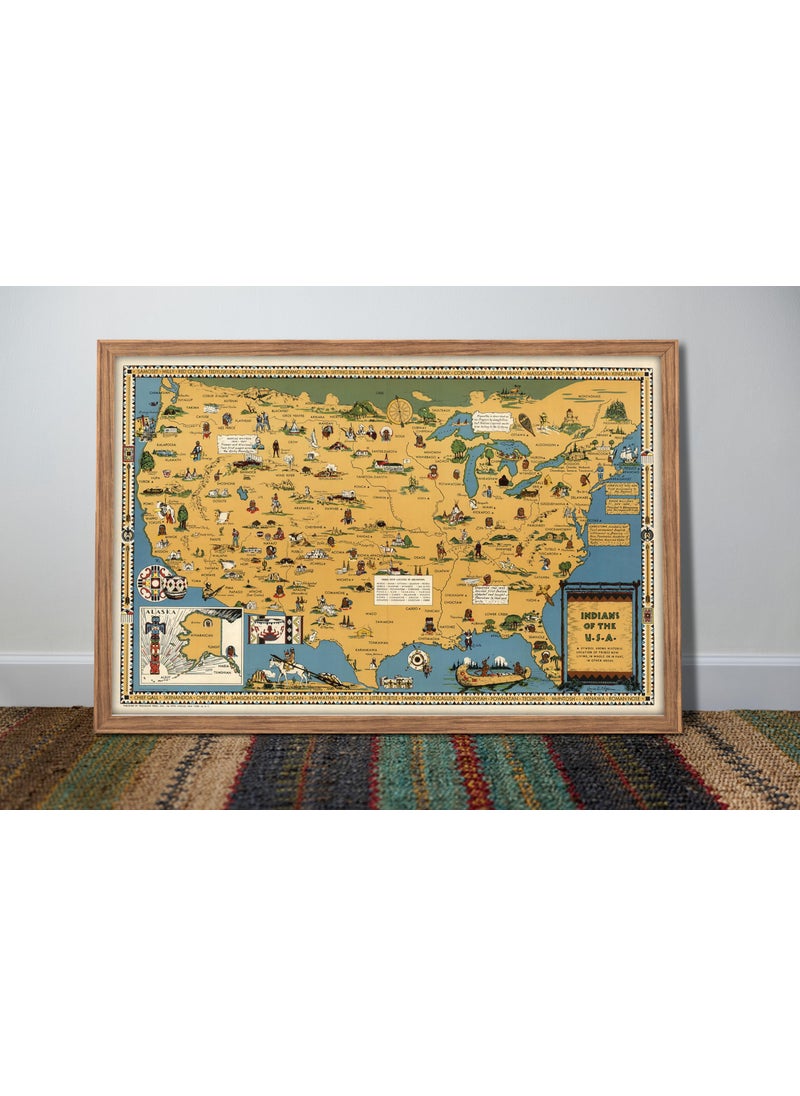 ArtCantHurtU USA Native American Indian Tribes Map  16x24 inches  1944 Unframed Pictorial Map Wall Poster Wall Art Decor Vintage Decorations  Indian People in America  Gift for Men Women Teachers 