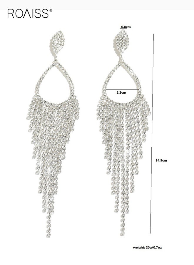 أقراط طويلة من حجر الراين بشراشيب للنساء، أقراط متدلية من الفضة مع زركونيا مكعب، أقراط متدلية أنيقة من الكريستال على شكل سلسلة مجوهرات عصرية لحفلات التخرج