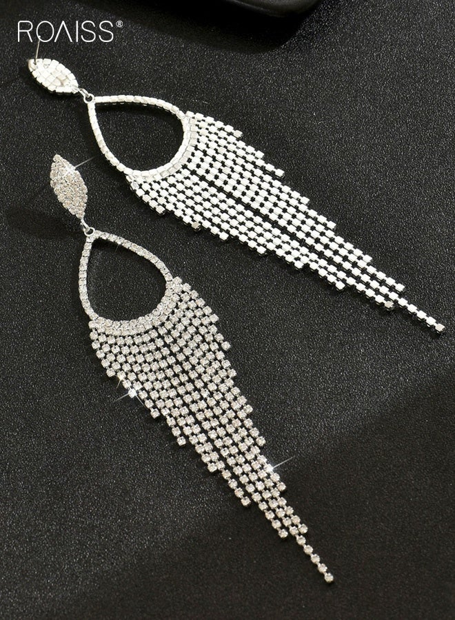 أقراط طويلة من حجر الراين بشراشيب للنساء، أقراط متدلية من الفضة مع زركونيا مكعب، أقراط متدلية أنيقة من الكريستال على شكل سلسلة مجوهرات عصرية لحفلات التخرج