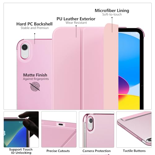 MoKo for iPad (A16) 11th Generation Case 11 Inch 2025, iPad 10th Generation Case 10.9 Inch 2022, Slim Stand Hard PC Translucent Back Shell Smart Cover, Support Touch ID, Auto Wake/Sleep, Flowers Pink - Image 3