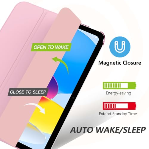 MoKo for iPad (A16) 11th Generation Case 11 Inch 2025, iPad 10th Generation Case 10.9 Inch 2022, Slim Stand Hard PC Translucent Back Shell Smart Cover, Support Touch ID, Auto Wake/Sleep, Flowers Pink - Image 4