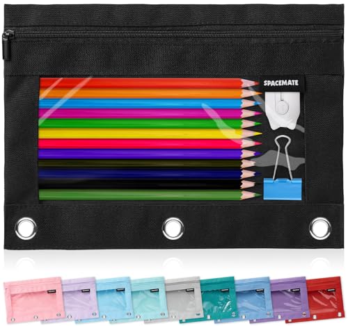 SPACEMATE Binder Pencil Pouch Case Box Bag for 3 Ring Binder School Supplies Girls Boys Kids Clear Preppy Stuff Large Aesthetic Pen Organizer Back to College Stationary 1 Pack Coal Black - Image 1