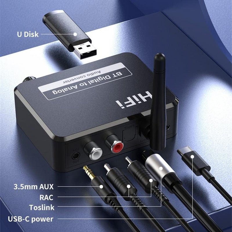 MICROWARE Bluetooth 5.1 Audio Receiver Digital to Analog Converter 3.5mm AUX RCA U-Disk Optical Jack Stereo Wireless Adadper - Image 3
