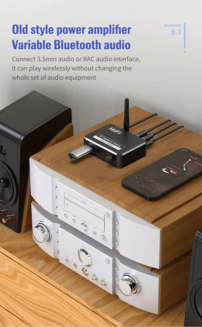 MICROWARE Bluetooth 5.1 Audio Receiver Digital to Analog Converter 3.5mm AUX RCA U-Disk Optical Jack Stereo Wireless Adadper - Image 5
