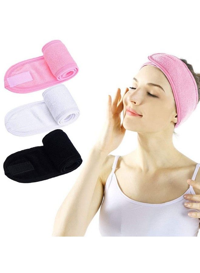 Belicia Facial Spa Headband 3 Pcs Makeup Shower Bath Wrap Sport Headband Terry Cloth Adjustable Stretch Towel With Magic Tape - Image 1