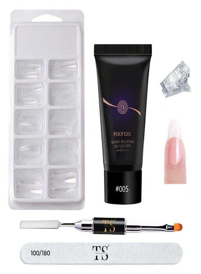 Xinbowen THR3E STROKES Poly Nail Extension Gel Kit for Builder Gel Nail Art Kit Nail Extension Kit (100 POLY TIPS+1 SPATULA+1 FILER+1 CLIP+1 POLYGEL) (Nude Pink) - Image 1