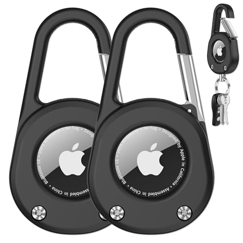 SCALLOP for AirTag Keychain with CarabinerThick Hard PC Air Tag HolderIPX8 WaterproofSecure LockUniversal Wheel Key Chain Black 2 Pack - Image 1