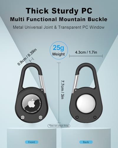 SCALLOP for AirTag Keychain with CarabinerThick Hard PC Air Tag HolderIPX8 WaterproofSecure LockUniversal Wheel Key Chain Black 2 Pack - Image 3