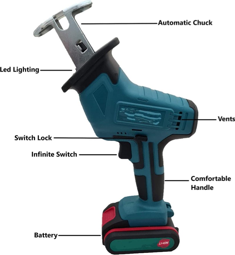 Hetkrishi Professional Cordless Reciprocating Saw/Saber Saw with 21V Lithium Double Battery For Metal and Wood Working (3 Original Saber Saw Blades For Wood and Metal), Battery Powered - Image 2