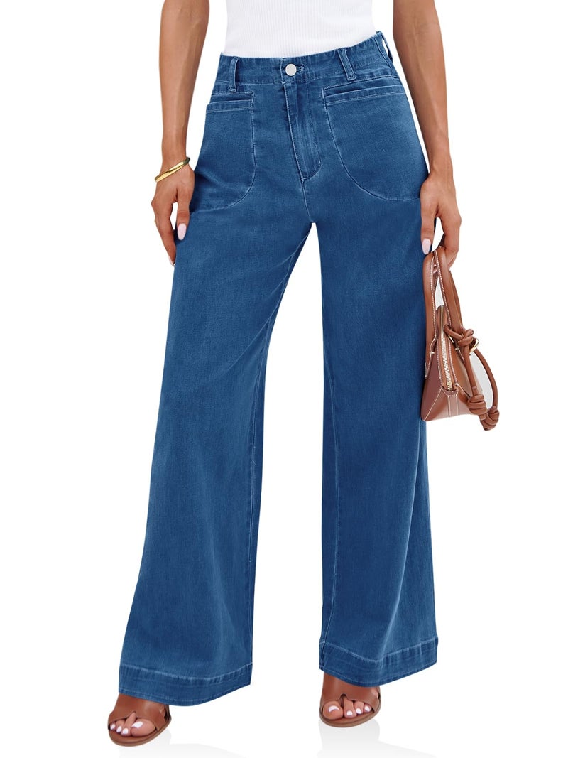 Cicy Bell Womens Wide Leg Jeans High Waisted Stretchy Baggy Loose Denim Casual Pants with Pockets - Image 1