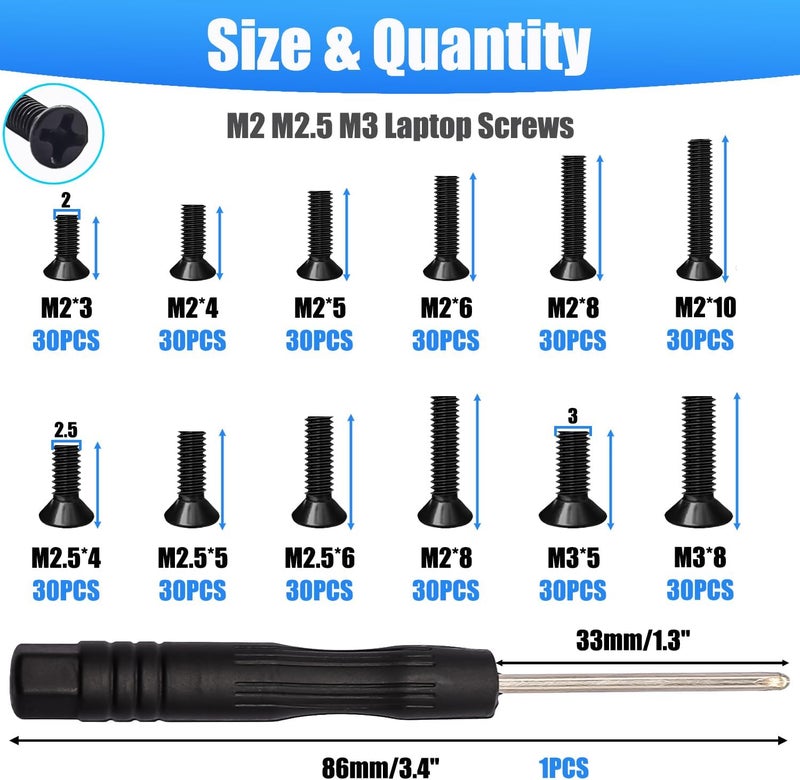 Bemaka 360Pcs Laptop Screws Notebook Computer Tiny Screw Kit 12 Sizes M2 M2.5 M3 Laptop Replacement Computer Screws for Motherboard SSD PC Fan Hard Drive - Image 2