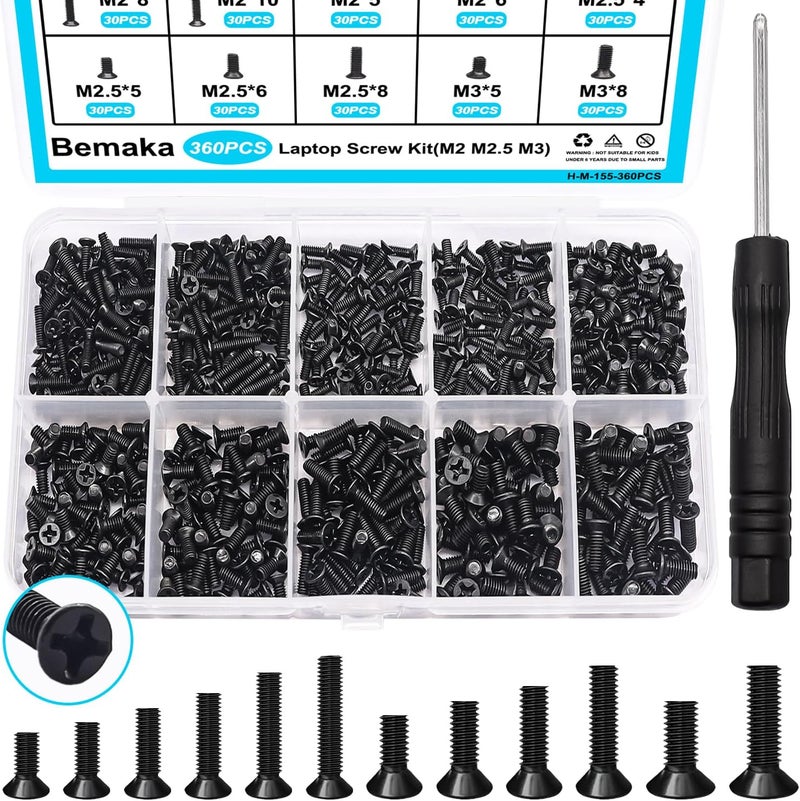 Bemaka 360Pcs Laptop Screws Notebook Computer Tiny Screw Kit 12 Sizes M2 M2.5 M3 Laptop Replacement Computer Screws for Motherboard SSD PC Fan Hard Drive - Image 1