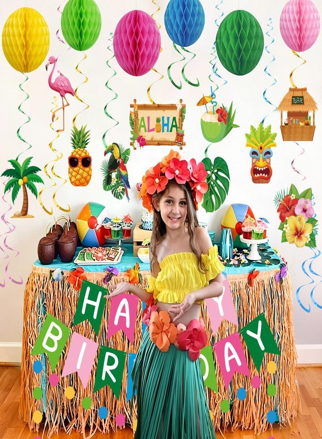 Maniaacer Hawaiian Luau Birthday Party Decorations Hawaiian Happy Birthday Banner with Honeycomb Balls Tropical Aloha Party Hanging Swirls Colorful Circle Dots Garland for Summer Beach Pool Luau Tiki Supplies - Image 5
